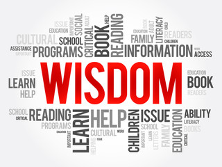 Wisdom word cloud collage, education concept background