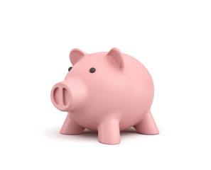 3d rendering of a pink ceramic piggy bank isolated on white background.