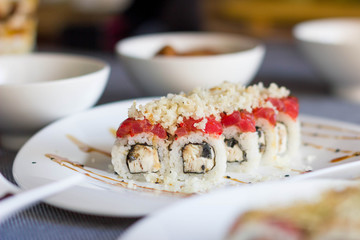  Sushi with chicken and salmon