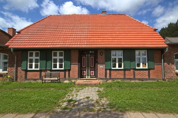 Facade of house listed as monument at Jager, Mecklenburg-Vorpommern, Germany