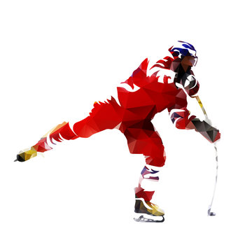Polygonal ice hockey player, abtract vector silhouette