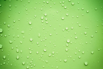 Plakat Water drops on green background