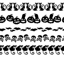 Halloween black icons borders set.