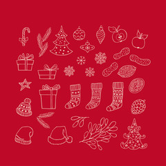 Collection of Christmas and New Year hand drawn clipart