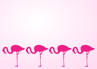 Icono plano flamingos agachados sobre fondo degradado rosa