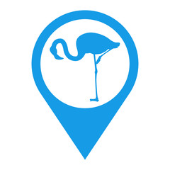 Icono plano localizacion flamingo agachado azul