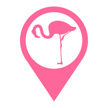 Icono plano localizacion flamingo agachado rosa