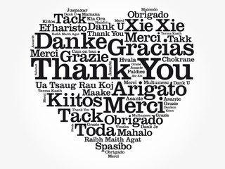 Thank You Love Heart Word Cloud in different languages, concept background