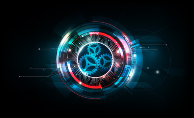 Abstract futuristic electronic circuit technology on dark background, vector illustration