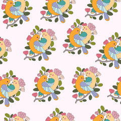 Two cute birds couple pattern