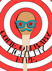 Cartoon matchstick with smiling face in sunglasses