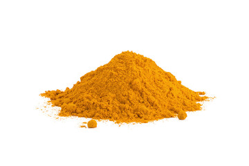 Turmeric Curcuma powder isolated on white background. Curry powder. - obrazy, fototapety, plakaty