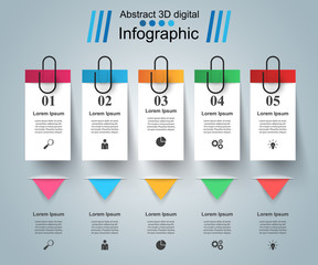3D infographic design template and marketing icons.Pin, clip icon.