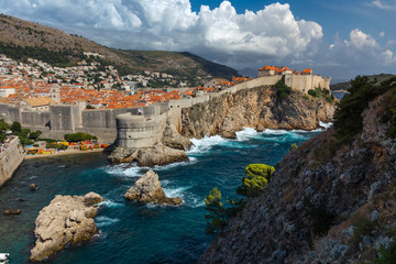 Fototapeta na wymiar Beautiful Outer Fortress Walls of Dubrovnik Croatia Cityscape Detail European Vacation Destination Sightseeing