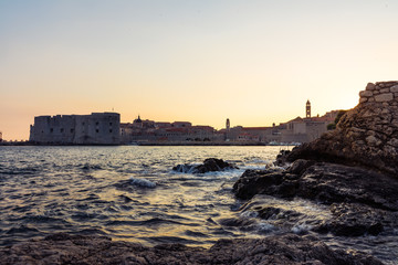 Dubrovnik Croatia During Sunset View Over Old Town Cityscape Beautiful European Vacation Destination Historic Fortress