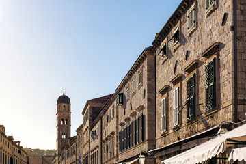 Fototapeta na wymiar Dubrovnik Croatia Stradun Street View Looking Down Clocktower Daytime