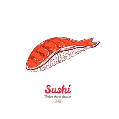 Asian Food poster. Vector hand drawn. Sushi concept