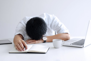 Tired business man while sleeping on white office room