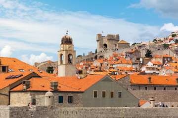 Famous Orange Rooftops of Dubrovnik Croatia Cityscape Aerial View Walking Along Fortress Walls