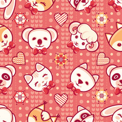 Cute pets. Seamless pattern. Colorful background with characters.