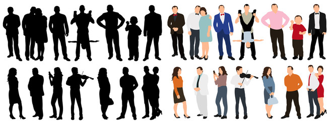 Vector, isolated, silhouette people collection, set of silhouettes of isometric people