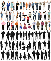  isolated, silhouette people collection, set of silhouettes of isometric people
