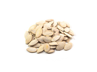 Pumpkin seeds on white background