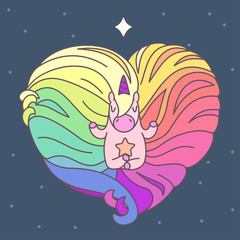 vector funny card of sleeping cute unicorn 04
