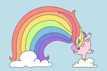 vector funny card of cute rainbow unicorn 06
