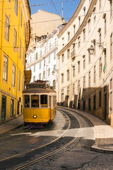 Fototapeta premium Famous Trolly Carriage on Street in Lisbon Portugal Historic Transportation Attraction