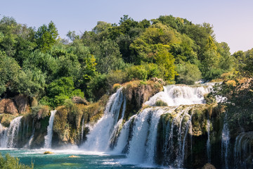 Fototapeta na wymiar Krka River Park Falls Famous Body of Water in Croatia Beautiful Summer Destination