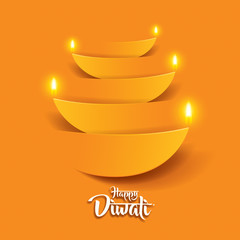 Happy Diwali. Paper Graphic of Indian Diya Oil Lamp Design. The Festival of Lights.