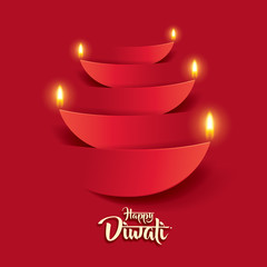 Happy Diwali. Paper Graphic of Indian Diya Oil Lamp Design. The Festival of Lights.