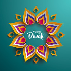 Happy Diwali. Paper Graphic of Indian Rangoli.
Rangoli - A traditional Indian art of decorating the entrance to a house.
