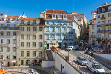 Leaving Rossio Train Station on Scorching Summer Day in August 2017 Lisbon Portugal