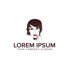 beauty woman with red lips logo design concept template