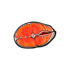 vector sea red salmon fish meat fillet steak. Isolated illustration on a white background. Sea delicacy food concept