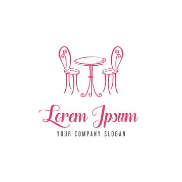 romantic chair table logo. romantic cafe logo design concept tem