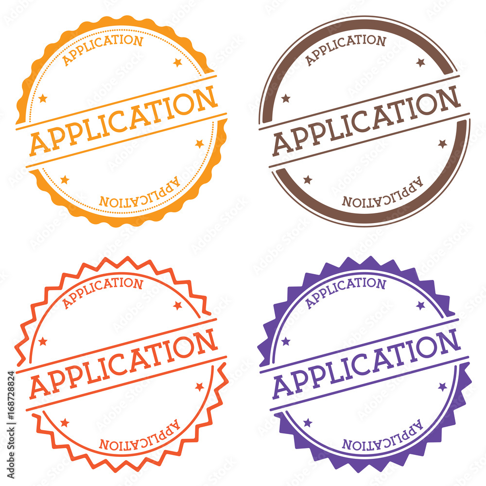Poster application badge isolated on white background. flat style round label with text. circular emblem ve