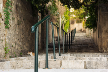 Old Mediterranean European Village Staircase Handrail Outdoors Summer