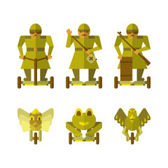 Robots on gyroscooters flat concept icons