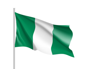Nigeria flag. Illustration of African country waving flag on flagpole. Vector 3d icon isolated on white background. Realistic illustration
