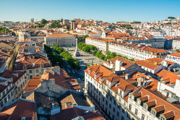 Naklejka premium Rossio Square Lisbon Portugal Vacation Destination Sightseeing European Historic Landmark Architecture
