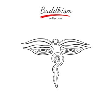 Buddha eyes. Symbol of Buddhism. Spirituality,Yoga print. Vector hand drawn illustration. Sketch style