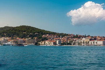 Fototapeta na wymiar Split Croatia Daytime Landscape Panorama European City Tower Mountains Ocean View