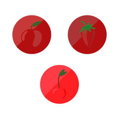 Apple, strawberry and cherry round icons