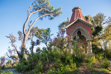 The beautiful Park of Villa Pallavicini, in Genoa, Italy. Chinese Pagoda
