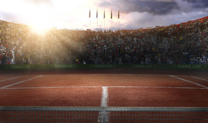 Lamas personalizadas de deportes con tu foto Tenis ground court grande arena 3d rendering