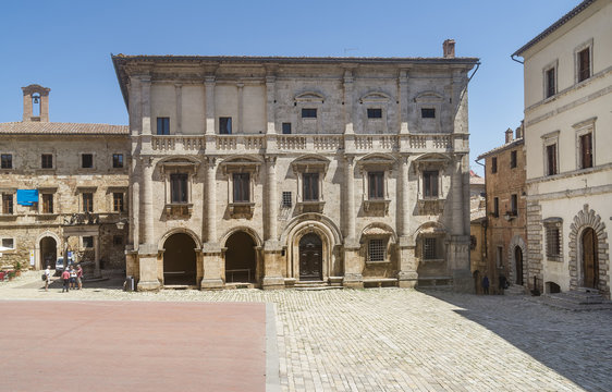 The famous Palazzo Nobili Tarugi palace, Piazza Grande square, in the historic center of Montepulciano, Tuscany, Italy