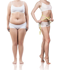 Woman's body before and after weight loss.